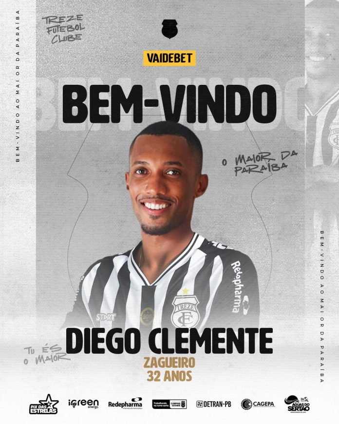 Treze anunciou a contatação do zagueiro Deigo Clemente para a temporada 2026