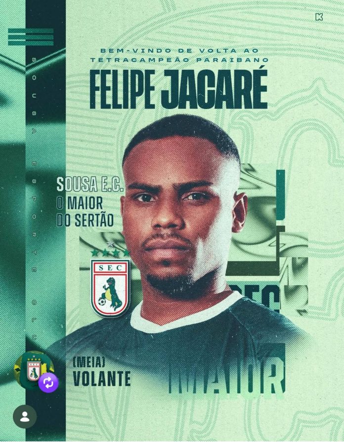 Sousa anuncia retorno do volante Felipe Jacaré, bicampeão paraibano pelo clube