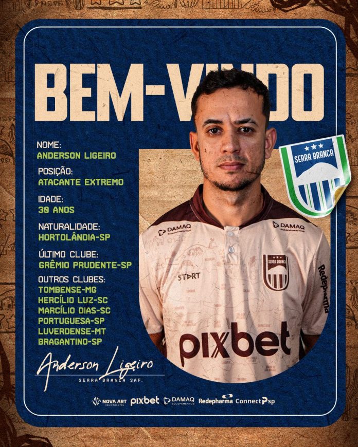 Atacante Anderson Ligeiro é a nova contratação do Serra Branca para a Série D