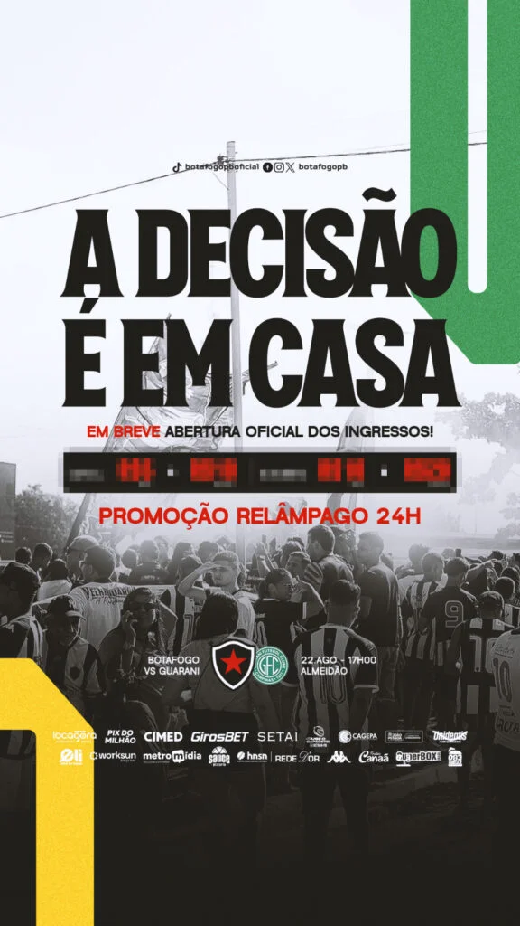 Botafogo-PB antecipa vendas de ingressos para o jogo contra o Guarani no próximo sábado (22)