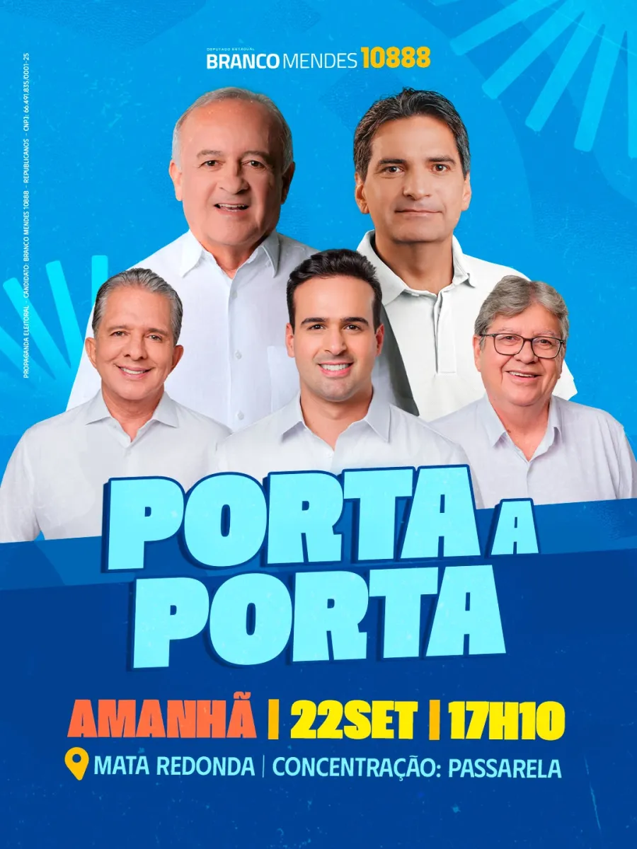 Branco Mendes vai com o time do Trabalho de Verdade visitar o povo porta a porta em Mata Redonda, nesta terça-feira (22)