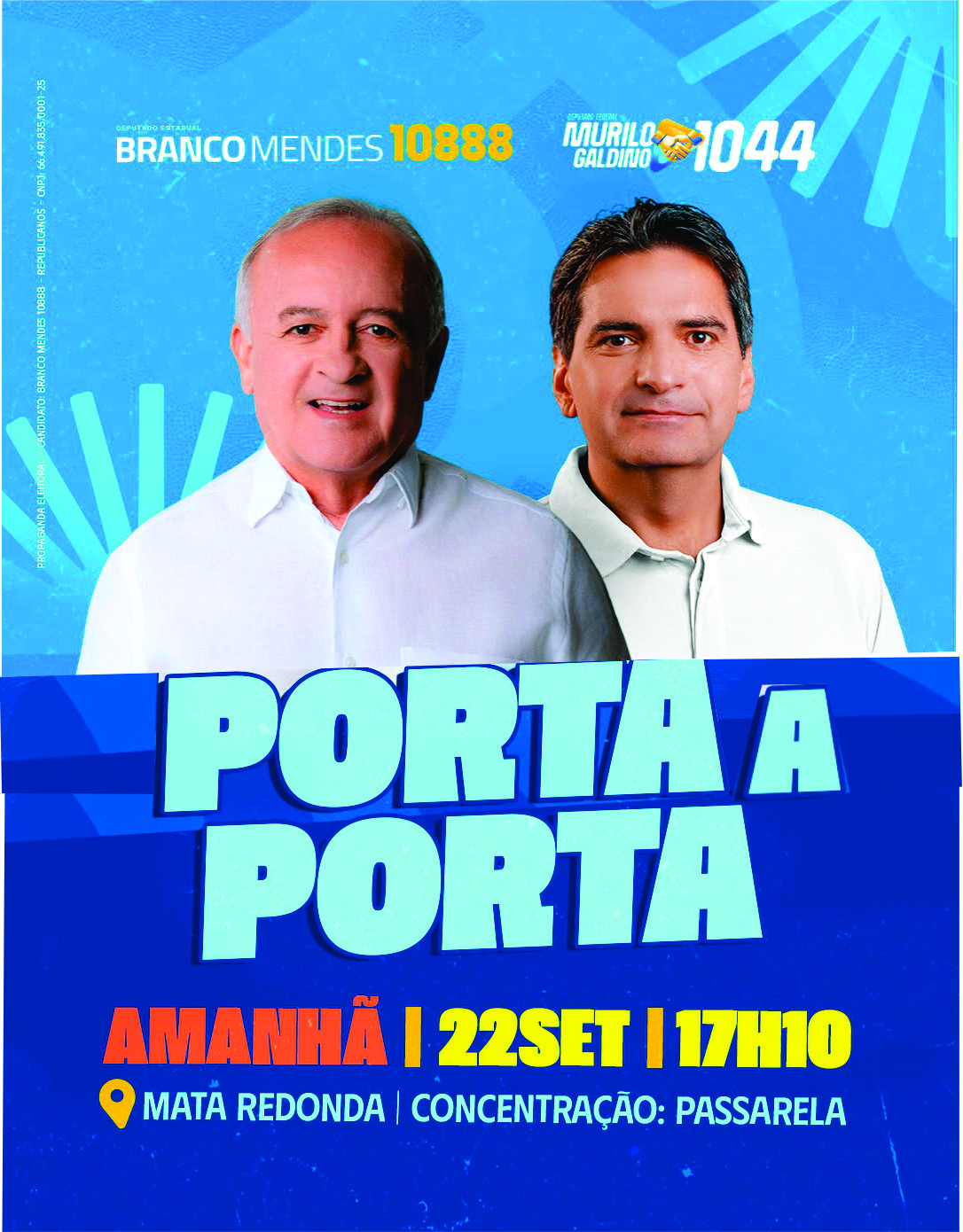 Branco Mendes vai com o time do Trabalho de Verdade visitar o povo porta a porta em Mata Redonda, nesta terça-feira (22)