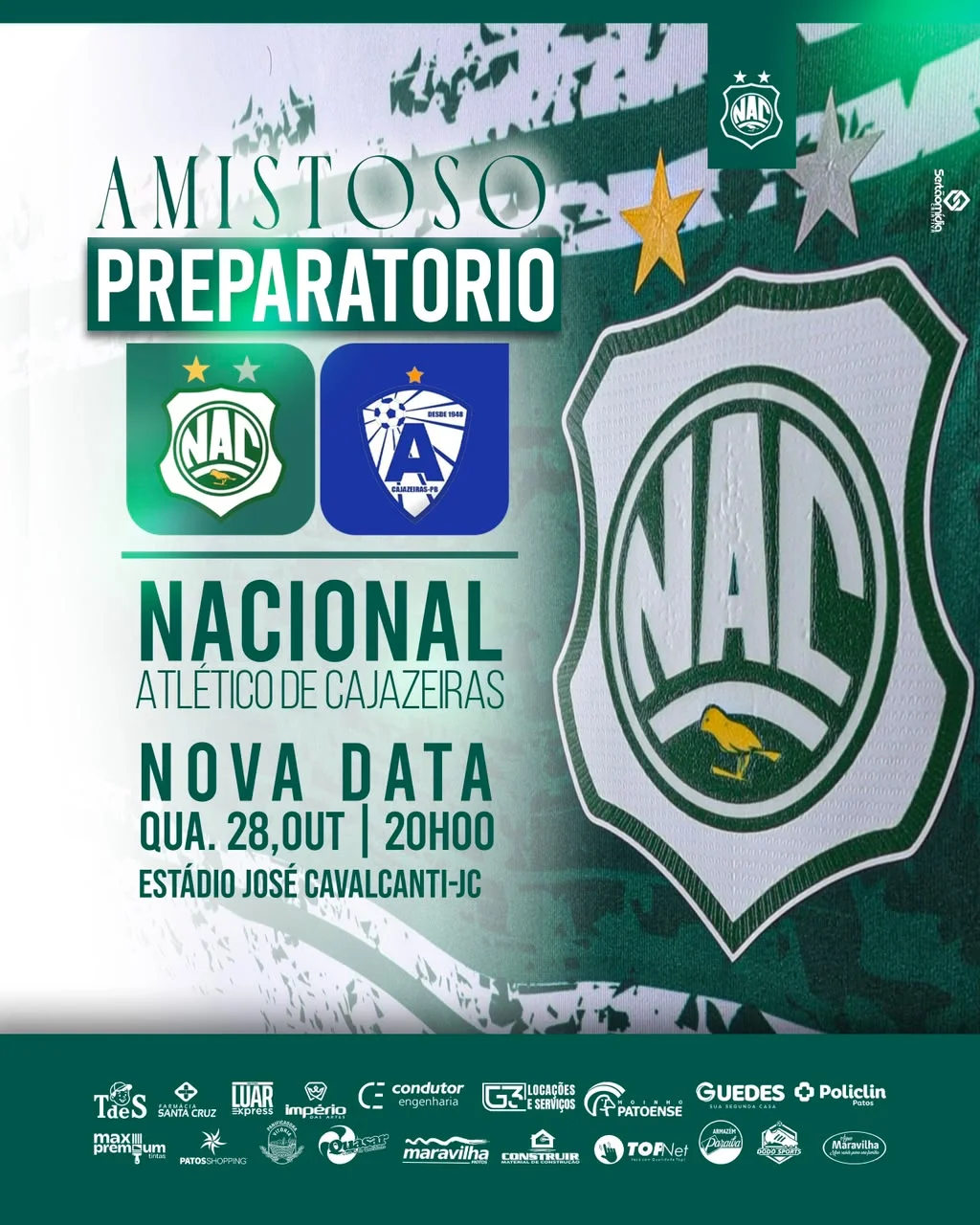 Amistoso Preparatório: Nacional de Patos e Atlético de Cajazeiras têm nova data confirmada